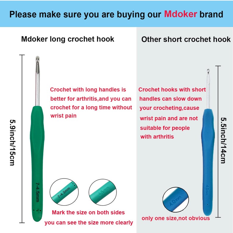 Mdoker Extra Long Crochet Hooks,Ergonomic Grip Soft Handles for Handmade DIY Crocheting,Crochet Hook Needles for Arthritic Hands,Size H/8(5.0MM) - Image 4